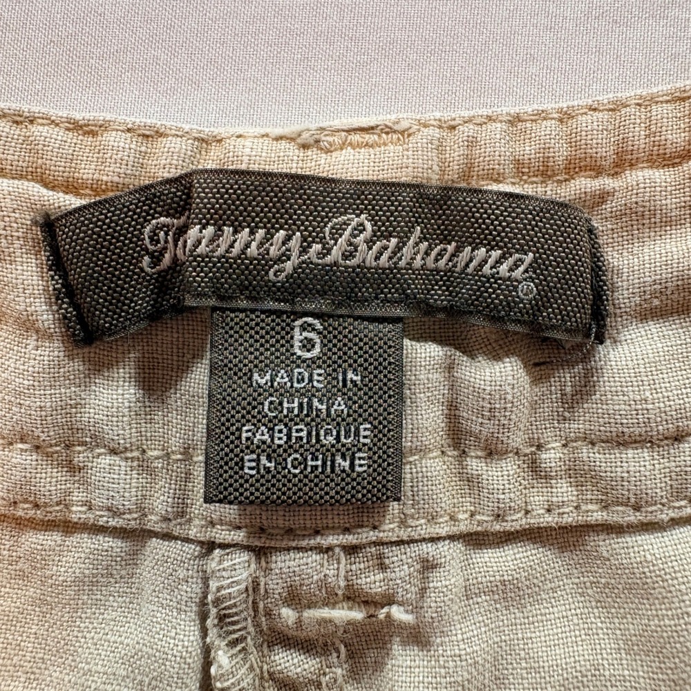 Tommy Bahama Linen Cargo Pants Womens 6 Tan Cropped Relaxed Fit Summer Utility - Picture 4 of 9